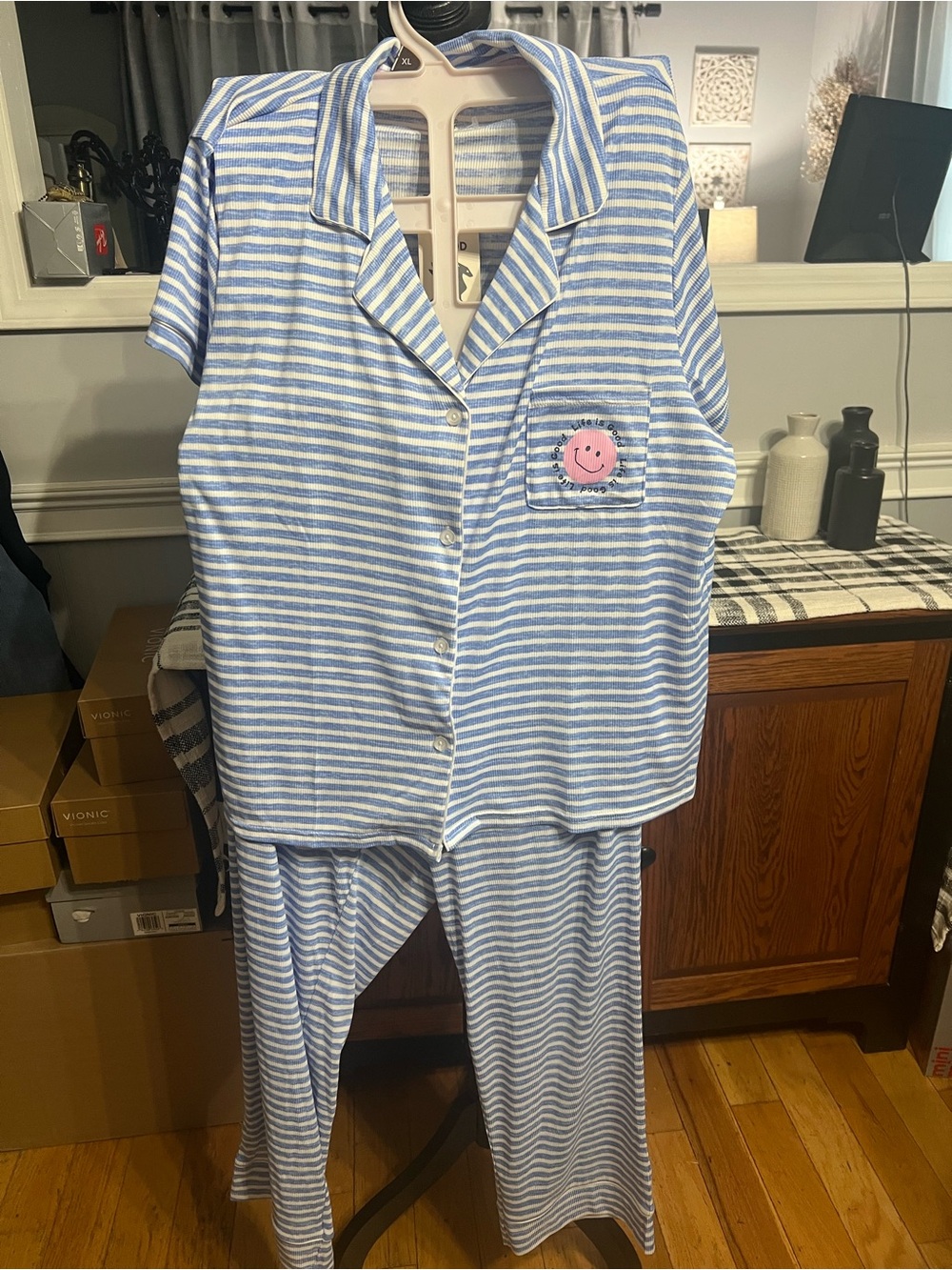 Life is Good Women’s Blue & White Striped Pajama Set